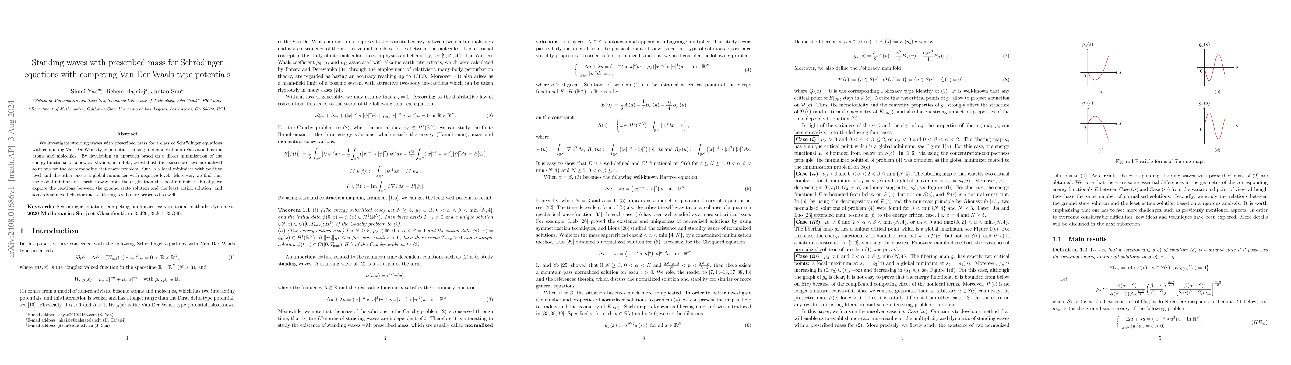 Thumbnail for Standing waves with prescribed mass for Schrodinger equations with
  competing Van Der Waals type potentials