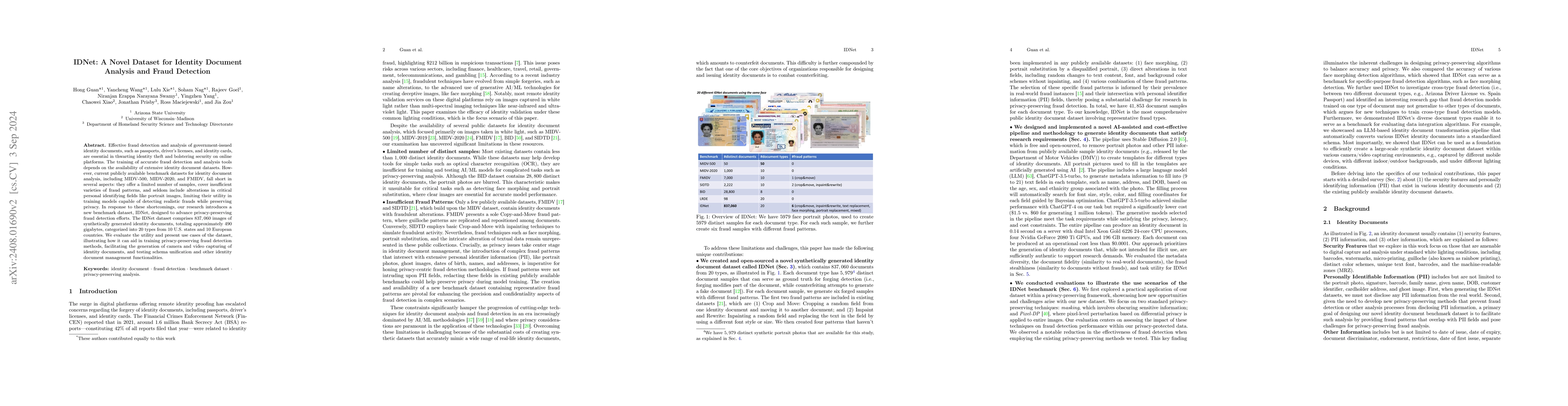 Thumbnail for IDNet: A Novel Dataset for Identity Document Analysis and Fraud
  Detection