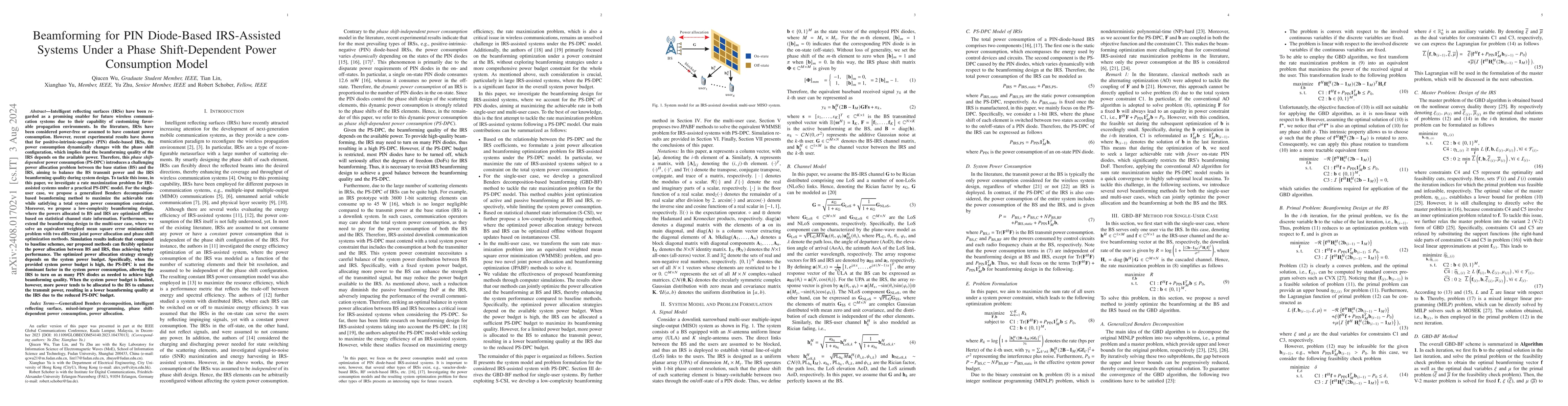 Thumbnail for Beamforming for PIN Diode-Based IRS-Assisted Systems Under a Phase
  Shift-Dependent Power Consumption Model