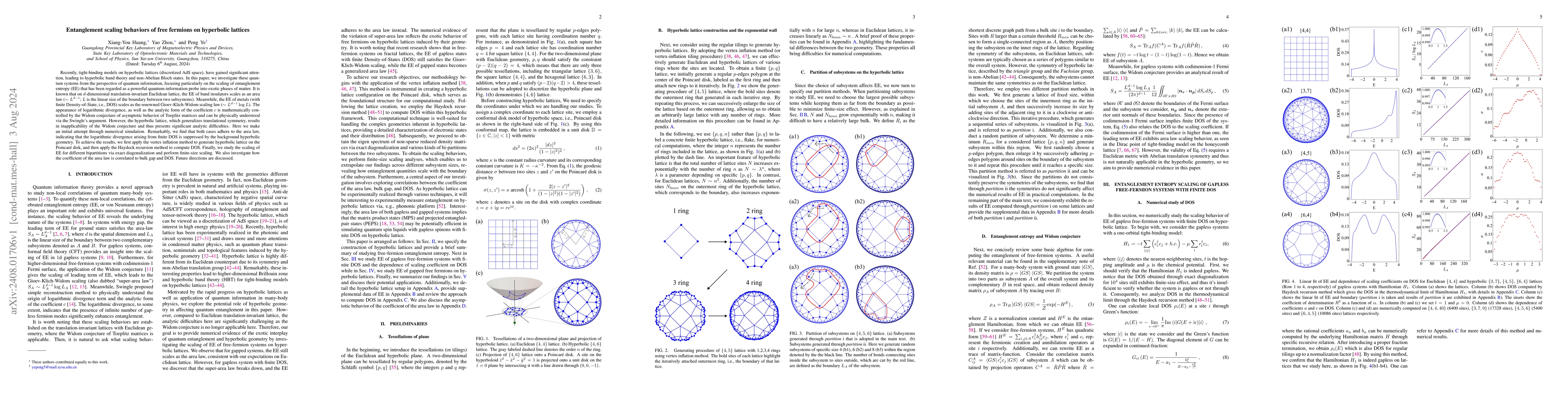 Thumbnail for Entanglement scaling behaviors of free fermions on hyperbolic lattices