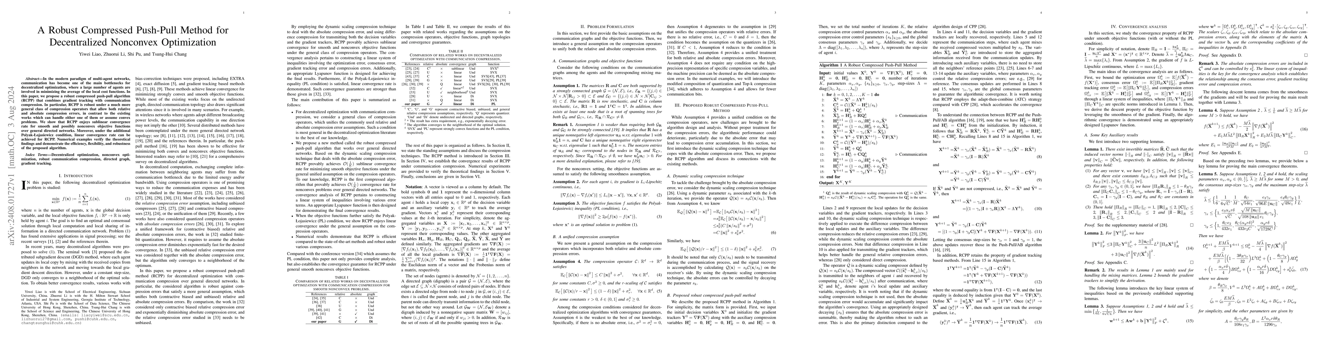 Thumbnail for A Robust Compressed Push-Pull Method for Decentralized Nonconvex
  Optimization