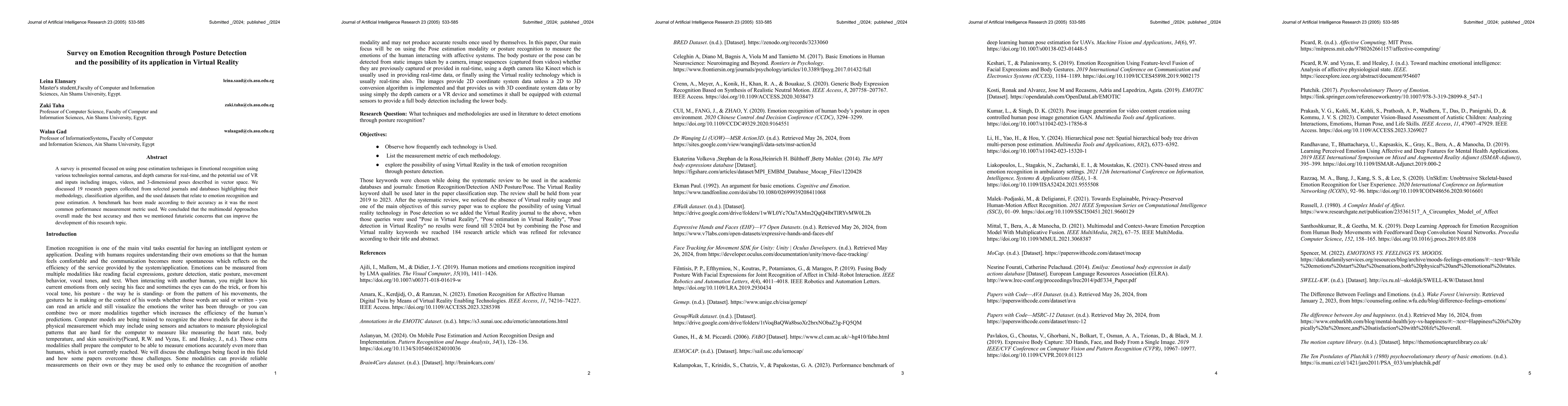 Thumbnail for Survey on Emotion Recognition through Posture Detection and the
  possibility of its application in Virtual Reality