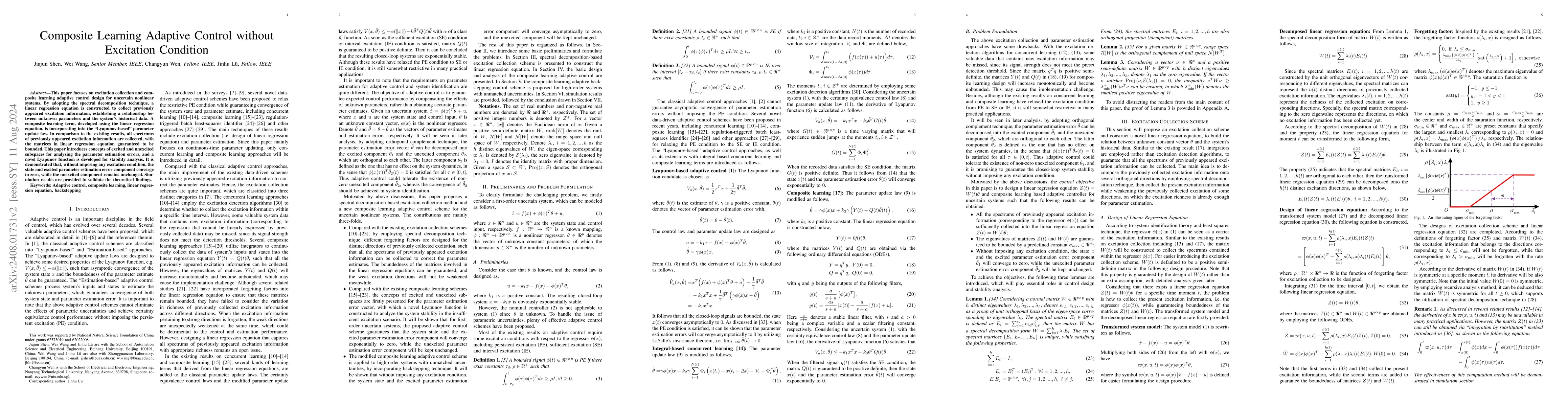 Thumbnail for Composite Learning Adaptive Control without Excitation Condition