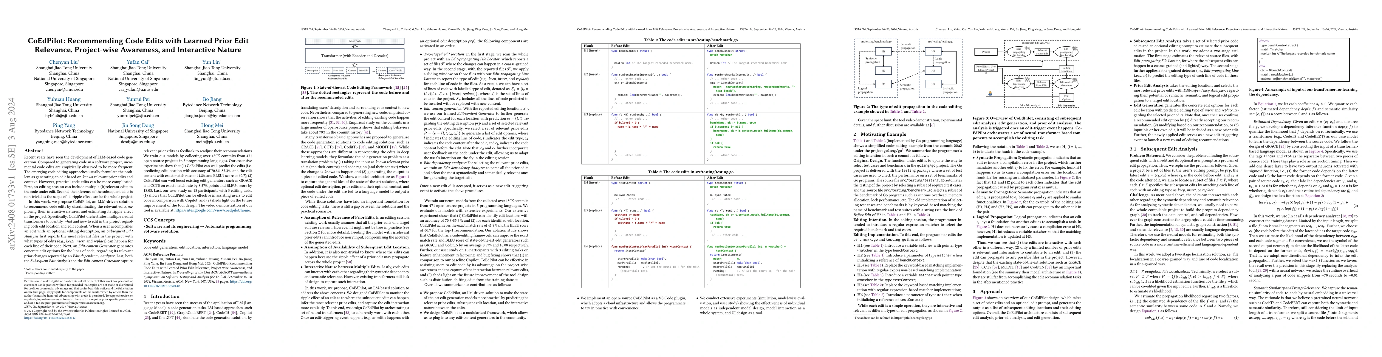 Thumbnail for CoEdPilot: Recommending Code Edits with Learned Prior Edit Relevance,
  Project-wise Awareness, and Interactive Nature