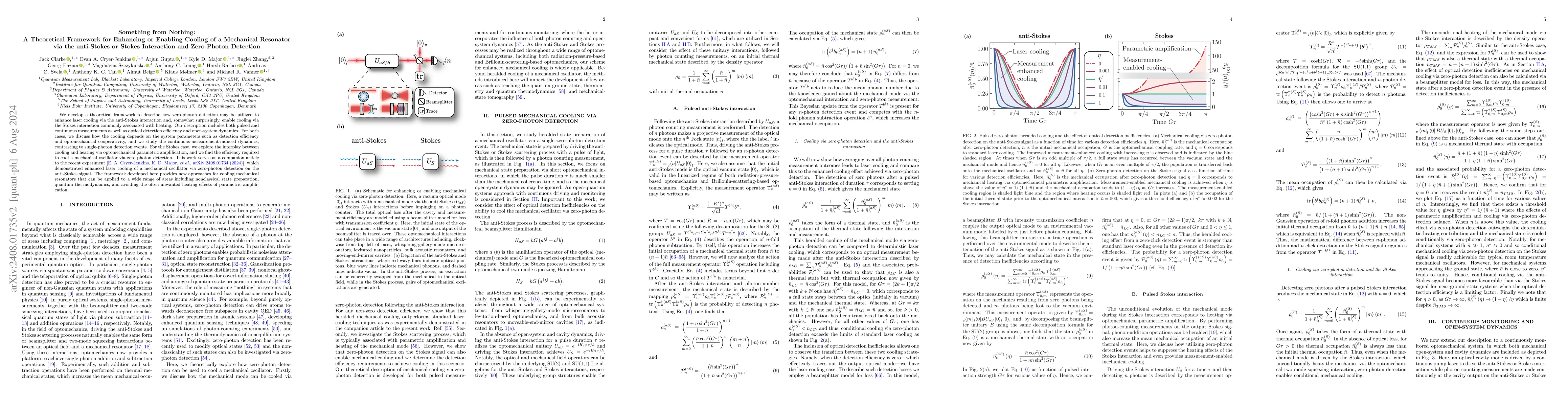Thumbnail for Something from Nothing: A Theoretical Framework for Enhancing or
  Enabling Cooling of a Mechanical Resonator via the anti-Stokes or Stokes
  Interaction and Zero-Photon Detection