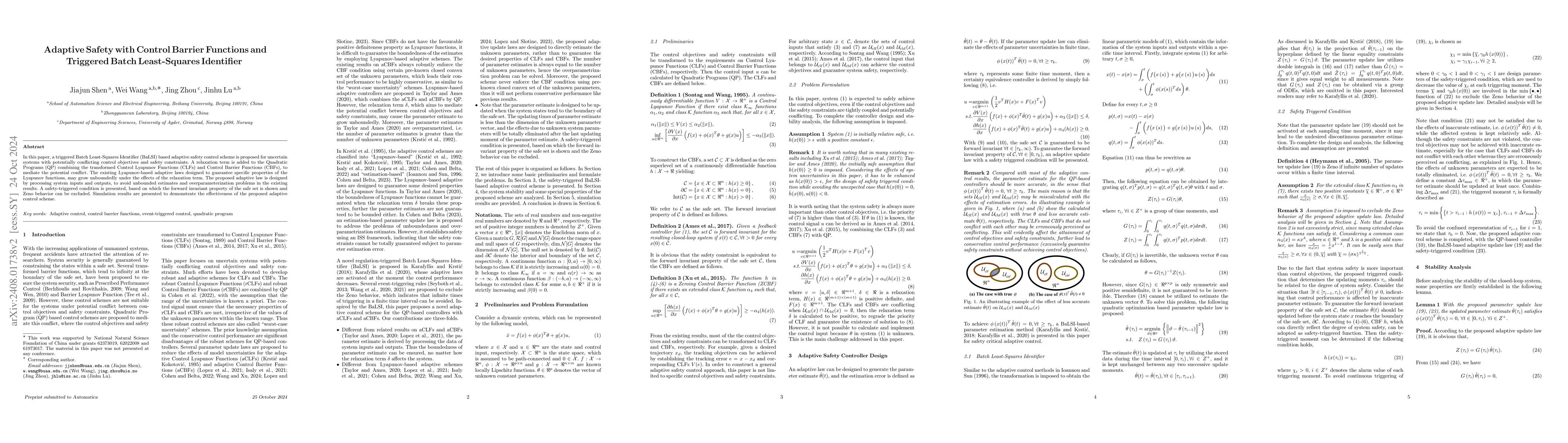 Thumbnail for Adaptive Safety with Control Barrier Functions and Triggered Batch
  Least-Squares Identifier