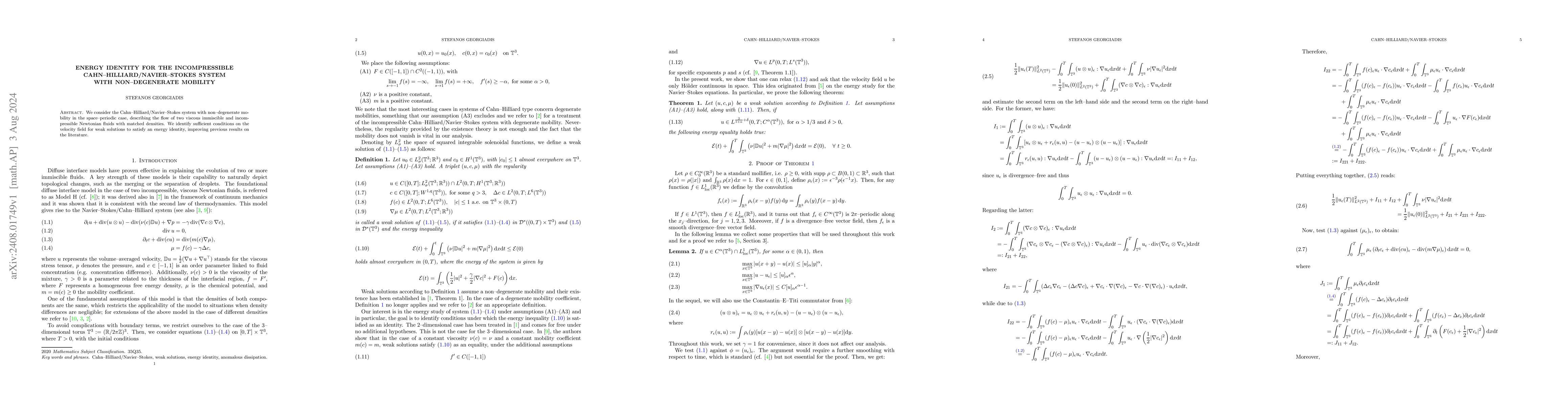 Thumbnail for Energy identity for the incompressible Cahn--Hilliard/Navier--Stokes
  system with non-degenerate mobility