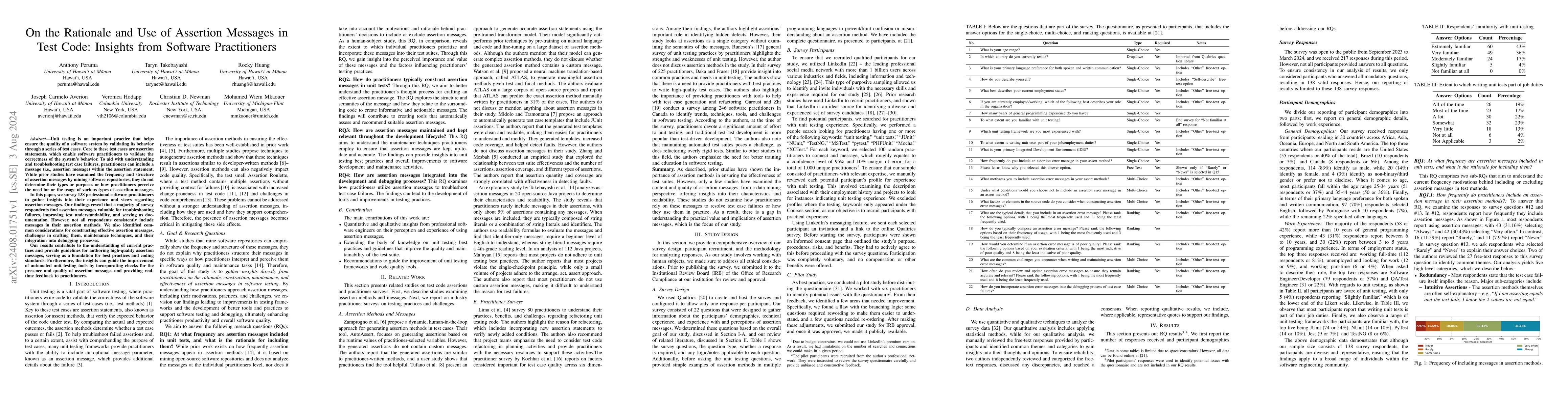 Thumbnail for On the Rationale and Use of Assertion Messages in Test Code: Insights
  from Software Practitioners