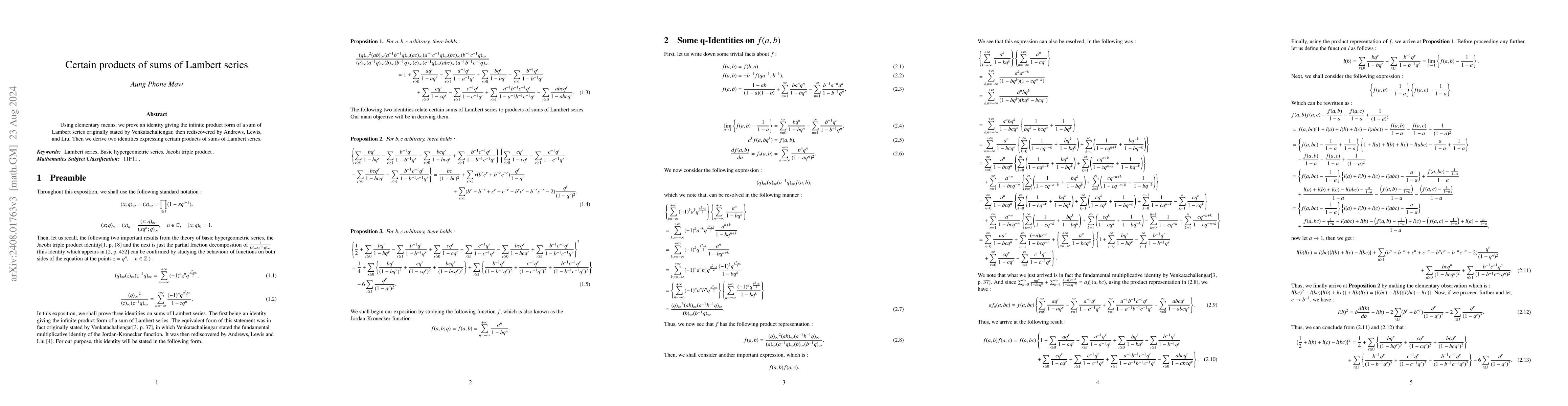 Thumbnail for Certain products of sums of Lambert series