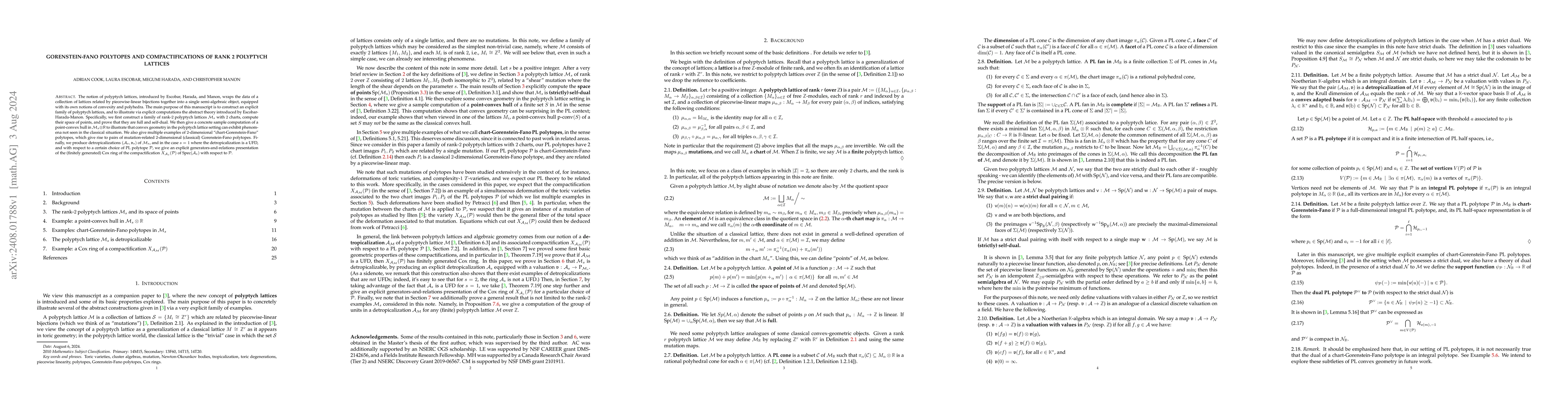Thumbnail for Gorenstein-Fano polytopes and compactifications of rank 2 polyptych
  lattices