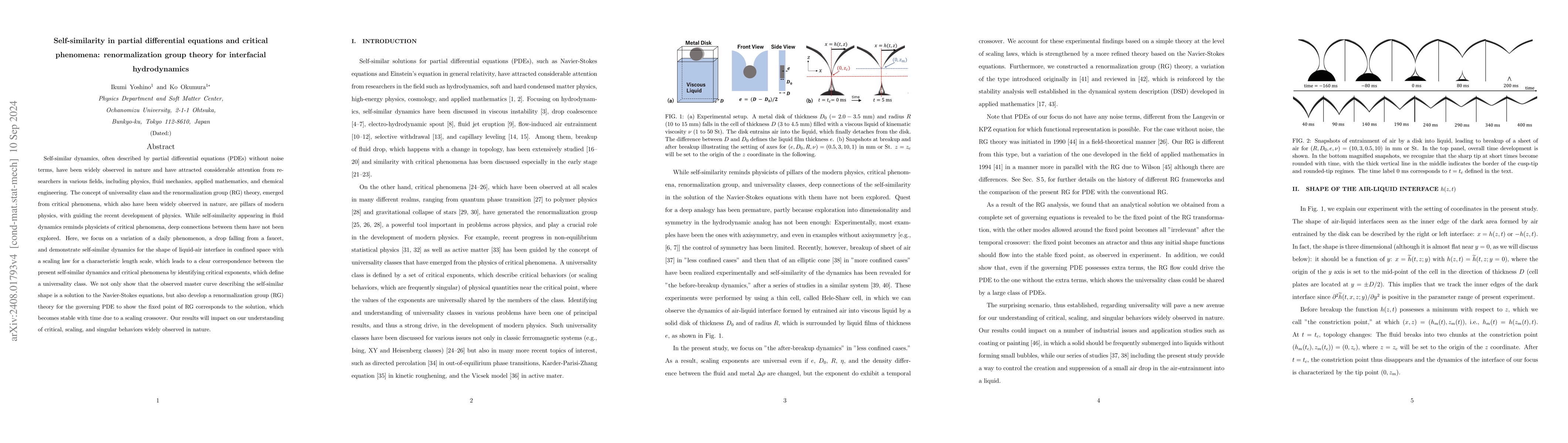 Thumbnail for Self-similarity in partial differential equations and critical
  phenomena: renormalization group theory for interfacial hydrodynamics