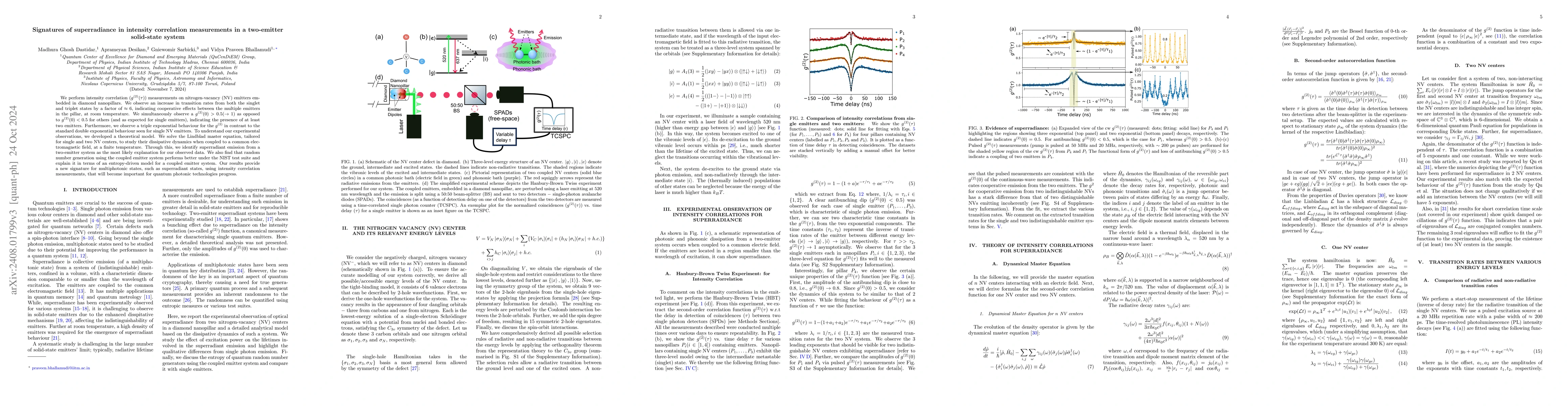 Thumbnail for Signatures of superradiance in intensity correlation measurements in a
  two-emitter solid-state system