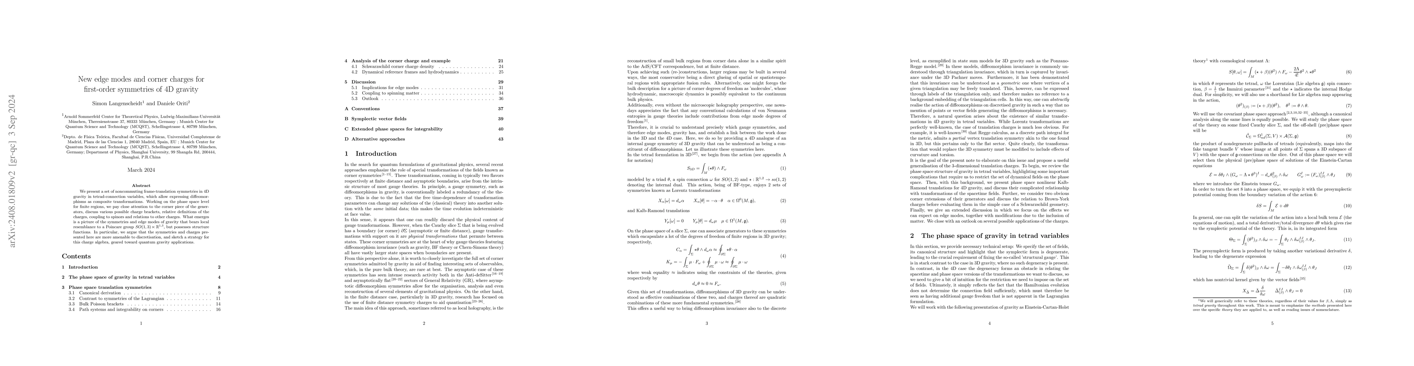 Thumbnail for New edge modes and corner charges for first-order symmetries of 4D
  gravity