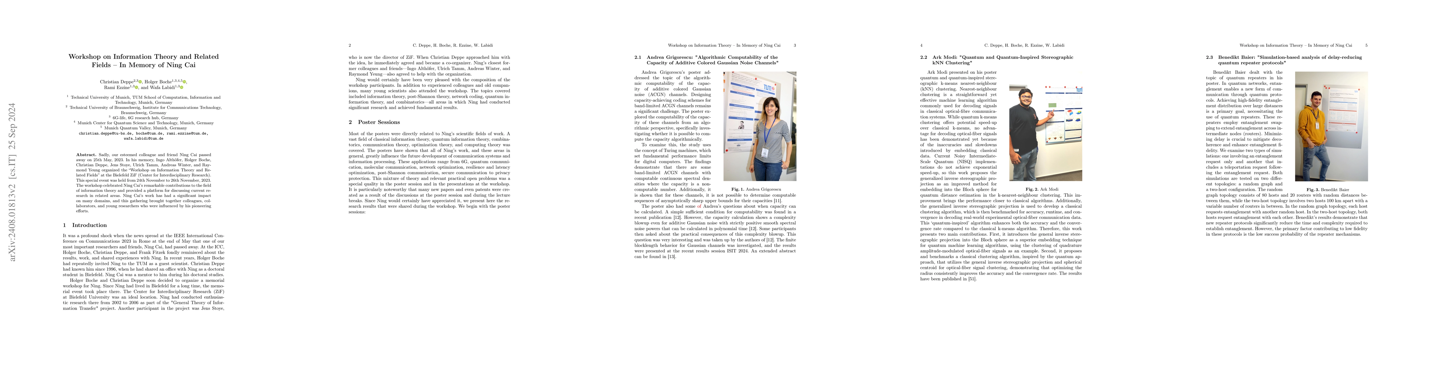 Thumbnail for Workshop on Information Theory and Related Fields -- In Memory of Ning
  Cai