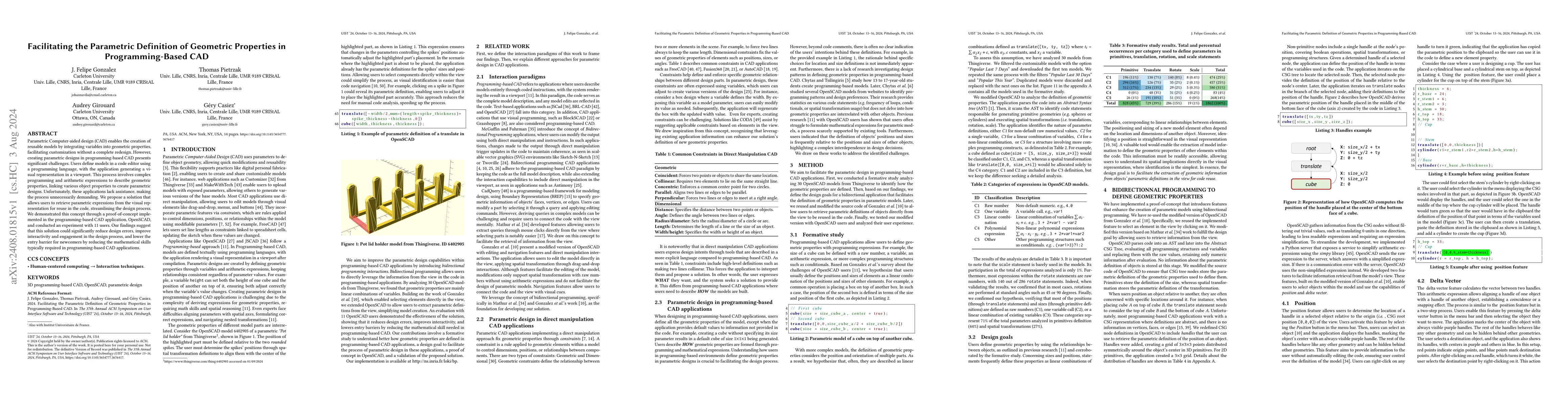 Thumbnail for Facilitating the Parametric Definition of Geometric Properties in
  Programming-Based CAD