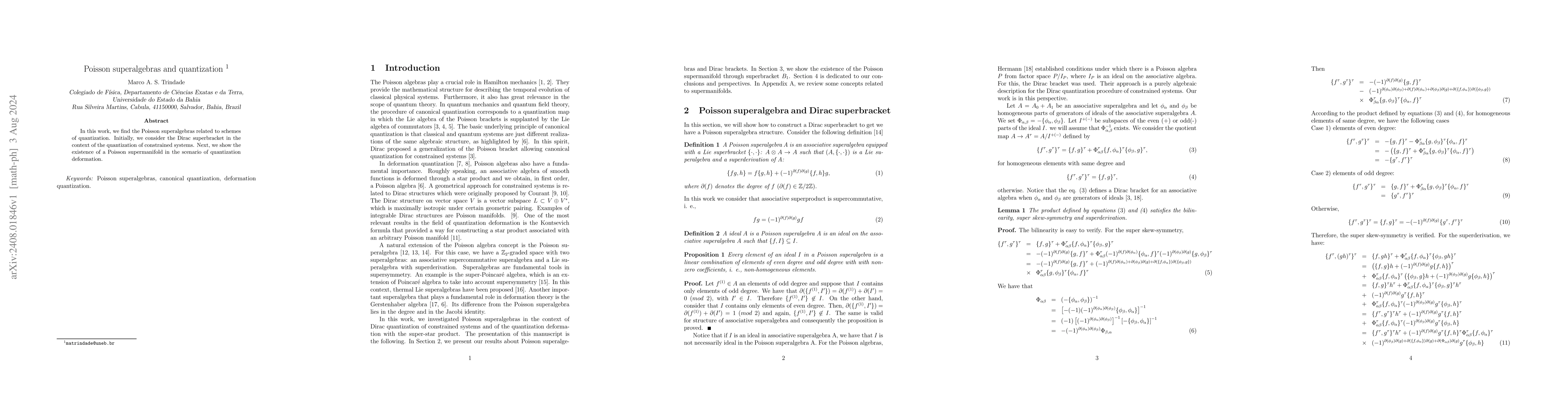 Thumbnail for Poisson superalgebras and quantization