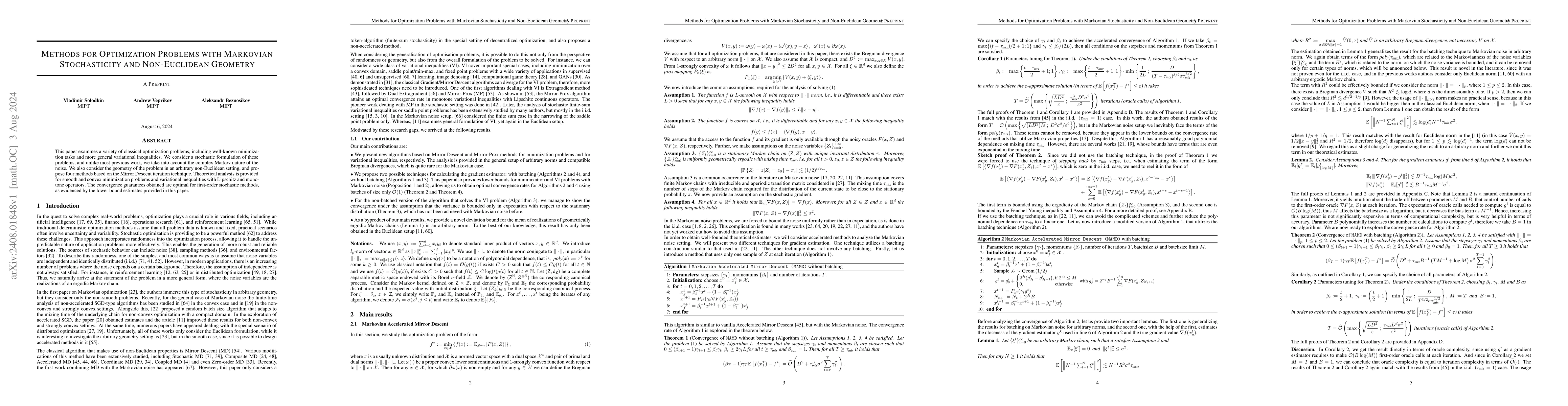 Thumbnail for Methods for Optimization Problems with Markovian Stochasticity and
  Non-Euclidean Geometry