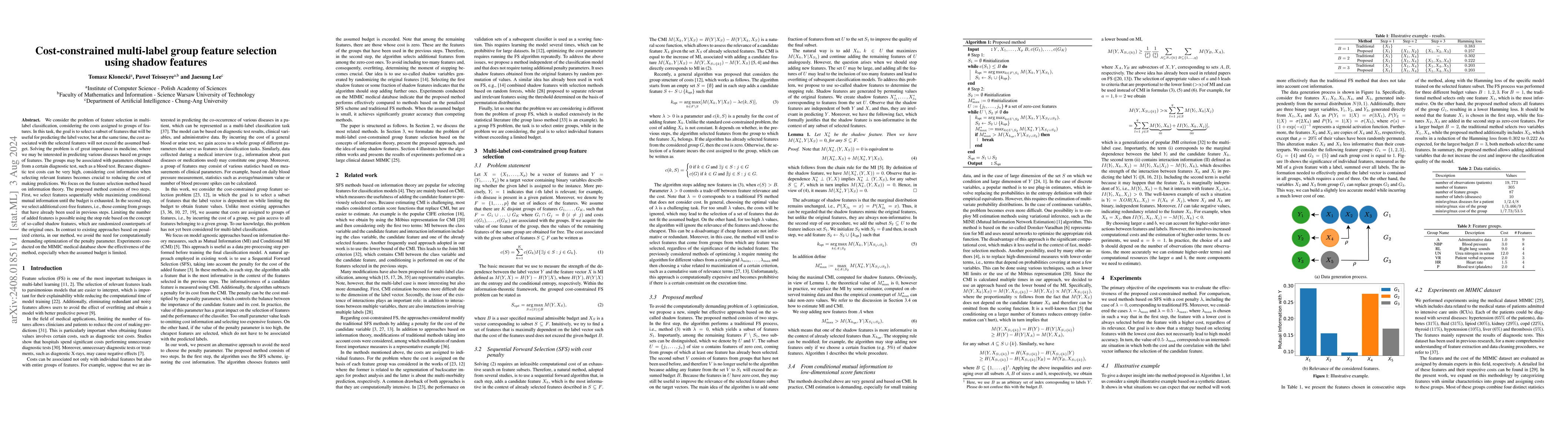 Thumbnail for Cost-constrained multi-label group feature selection using shadow
  features