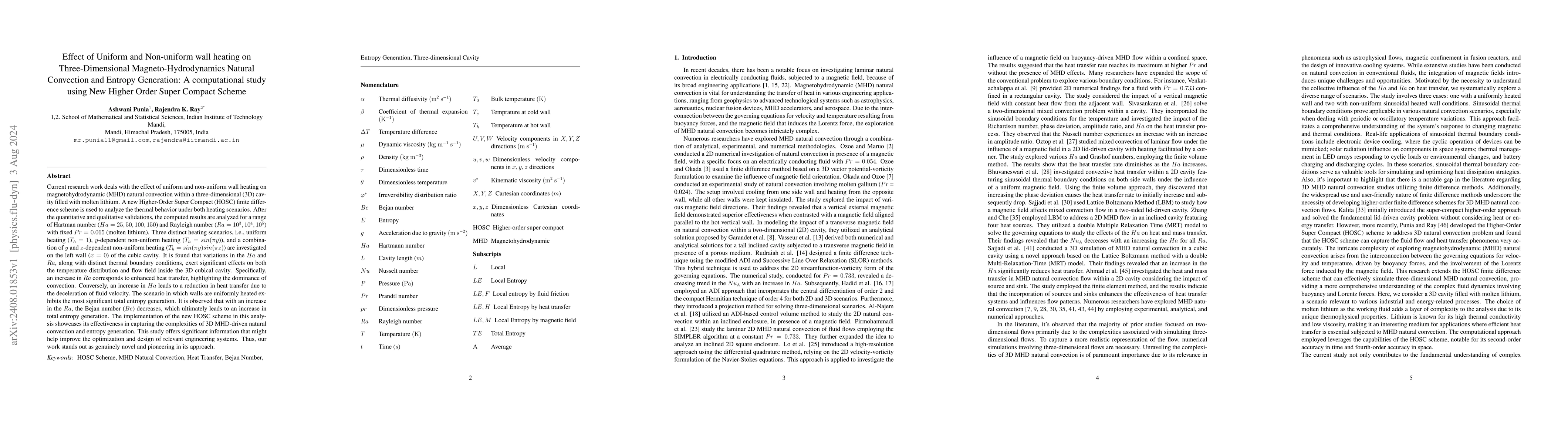 Thumbnail for Effect of Uniform and Non-uniform wall heating on Three-Dimensional
  Magneto-Hydrodynamics Natural Convection and Entropy Generation: A
  computational study using New Higher Order Super Compact Scheme