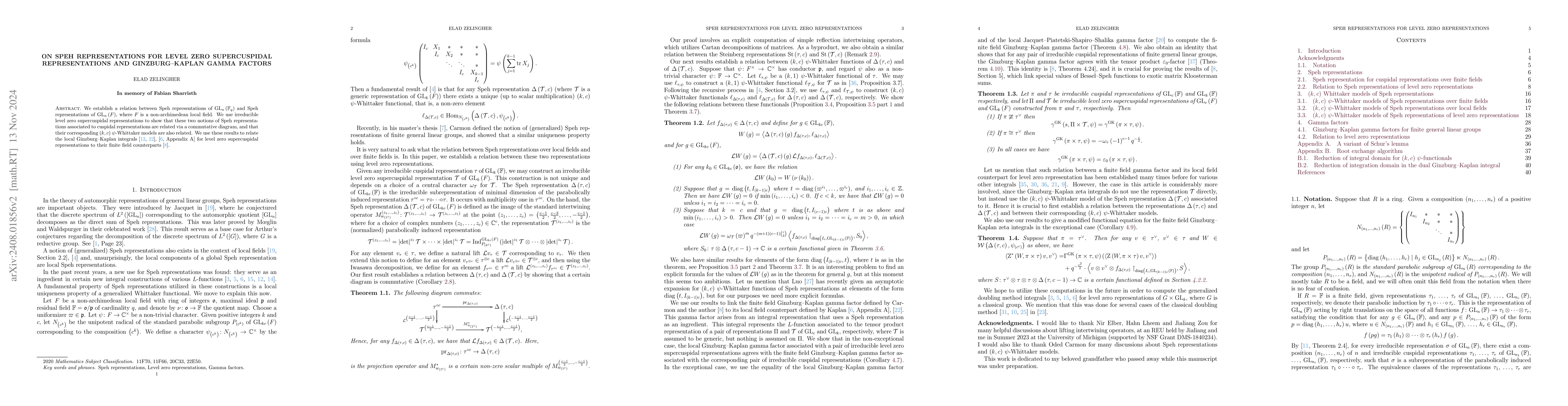 Thumbnail for On Speh representations for level zero supercuspidal representations and
  Ginzburg-Kaplan gamma factors