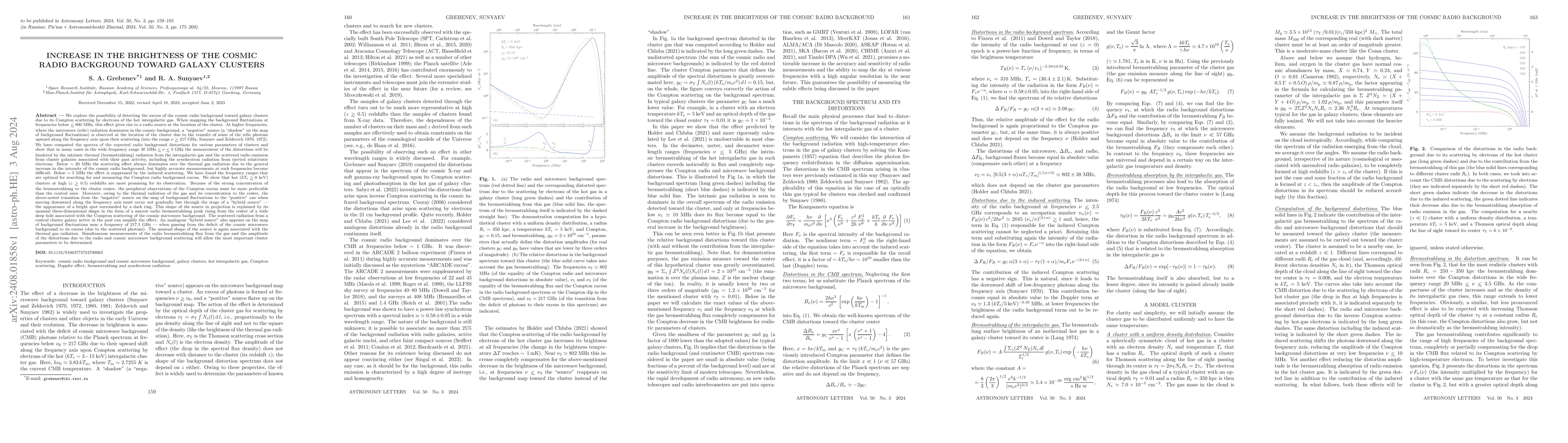 Thumbnail for Increase in the Brightness of the Cosmic Radio Background toward Galaxy
  Clusters