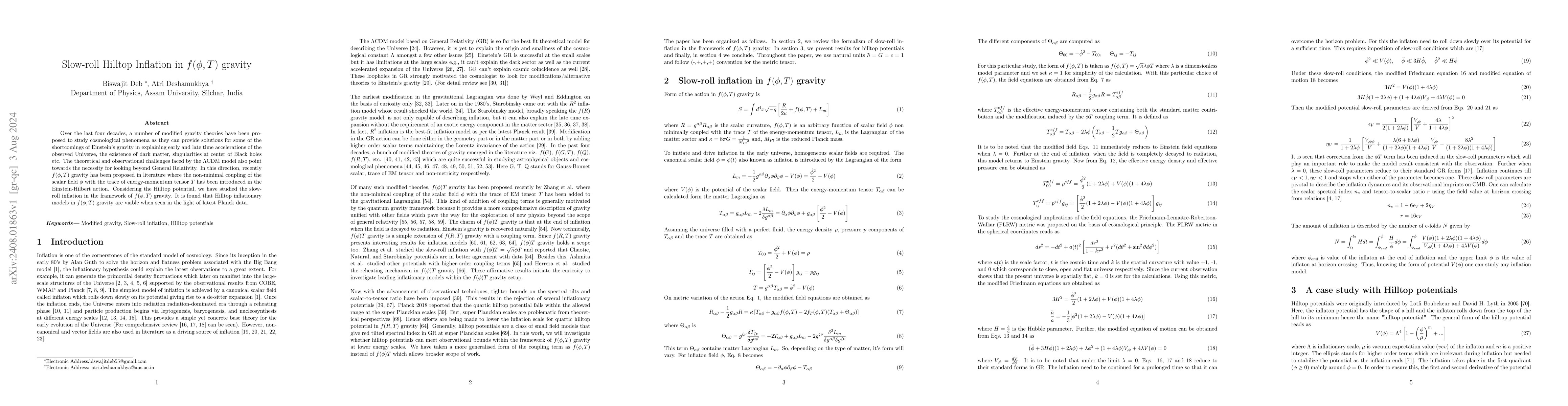 Thumbnail for Slow-roll Hilltop Inflation in $f(φ,T)$ gravity