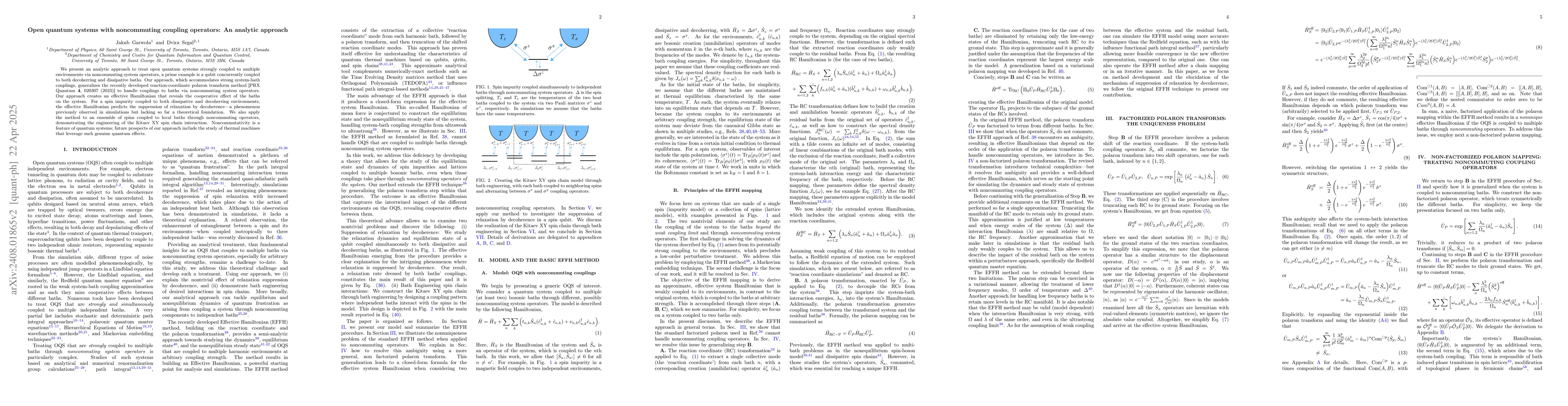Thumbnail for Open quantum systems with non-commuting coupling operators: An analytic
  approach