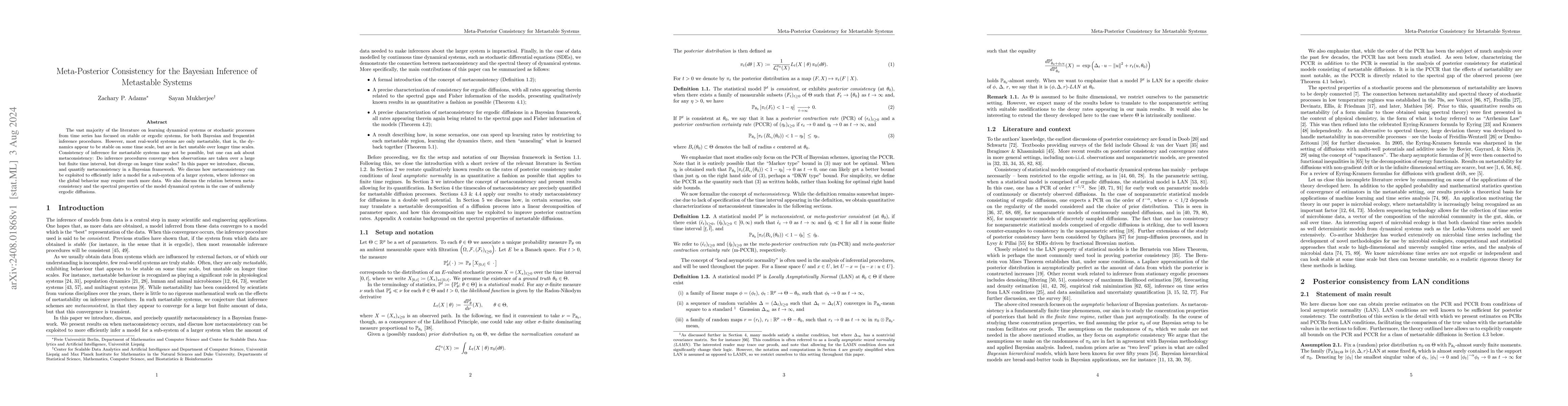 Thumbnail for Meta-Posterior Consistency for the Bayesian Inference of Metastable
  System