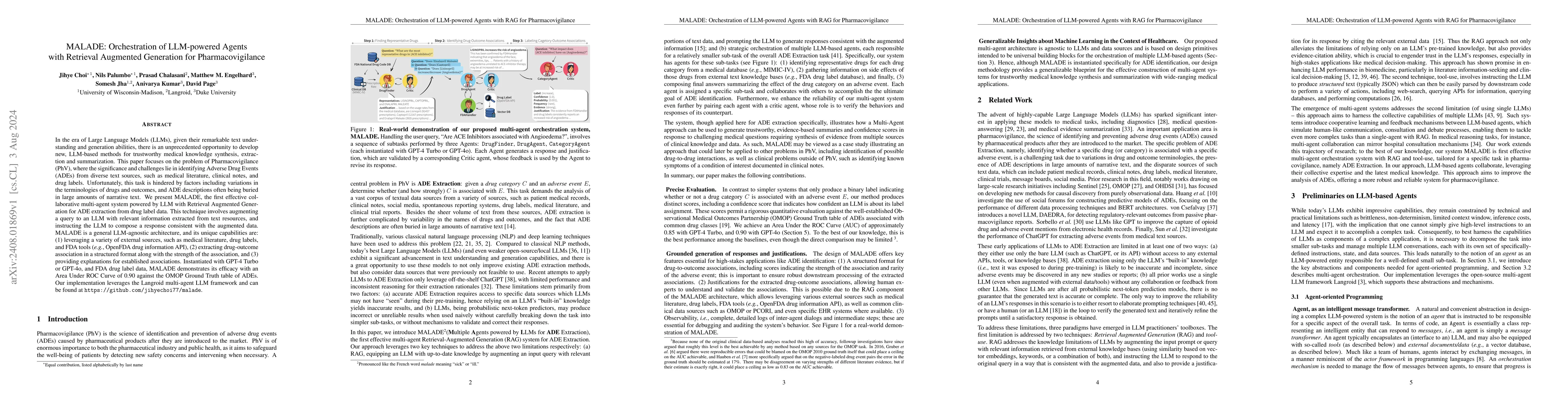 Thumbnail for MALADE: Orchestration of LLM-powered Agents with Retrieval Augmented
  Generation for Pharmacovigilance