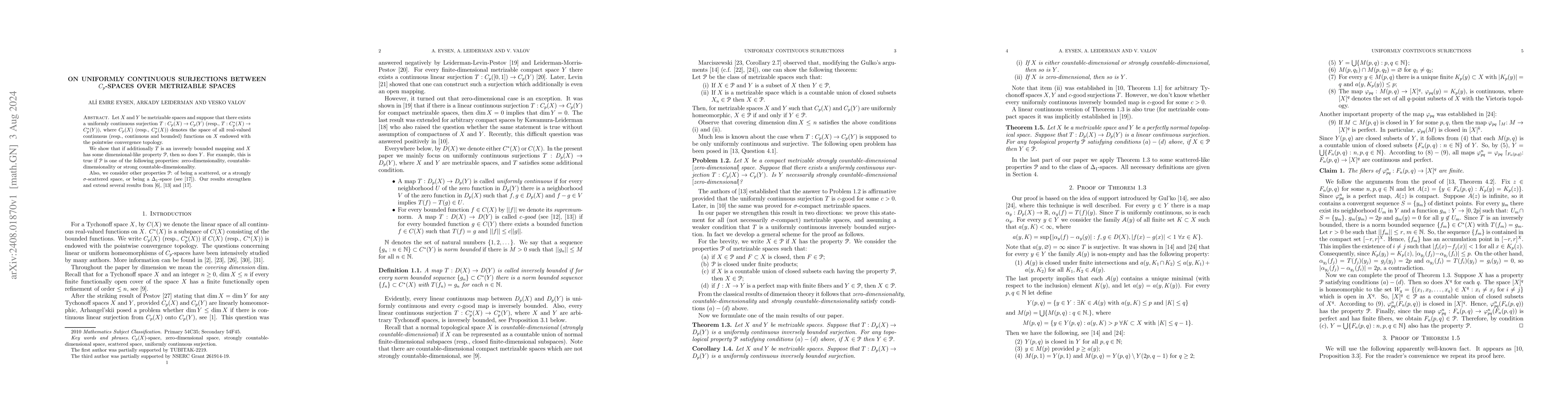 Thumbnail for On uniformly continuous surjections between $C_p$-spaces over metrizable
  spaces