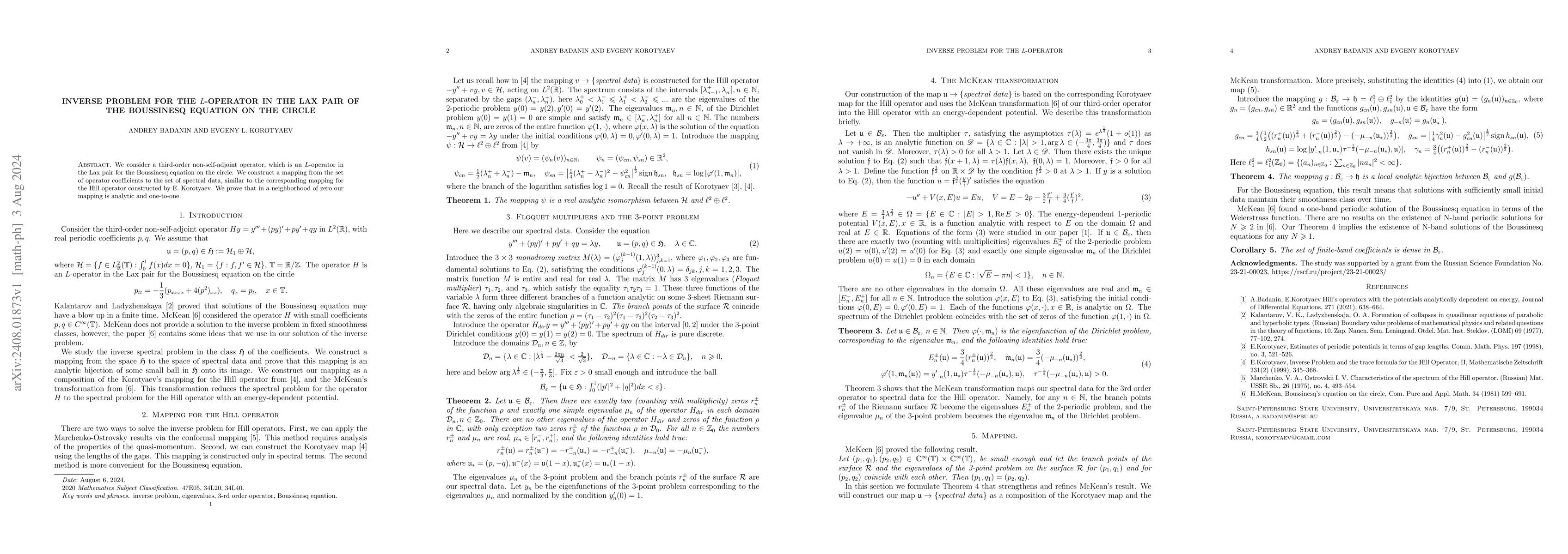 Thumbnail for Inverse problem for the L-operator in the Lax Pair of the Boussinesq
  equation on the circle