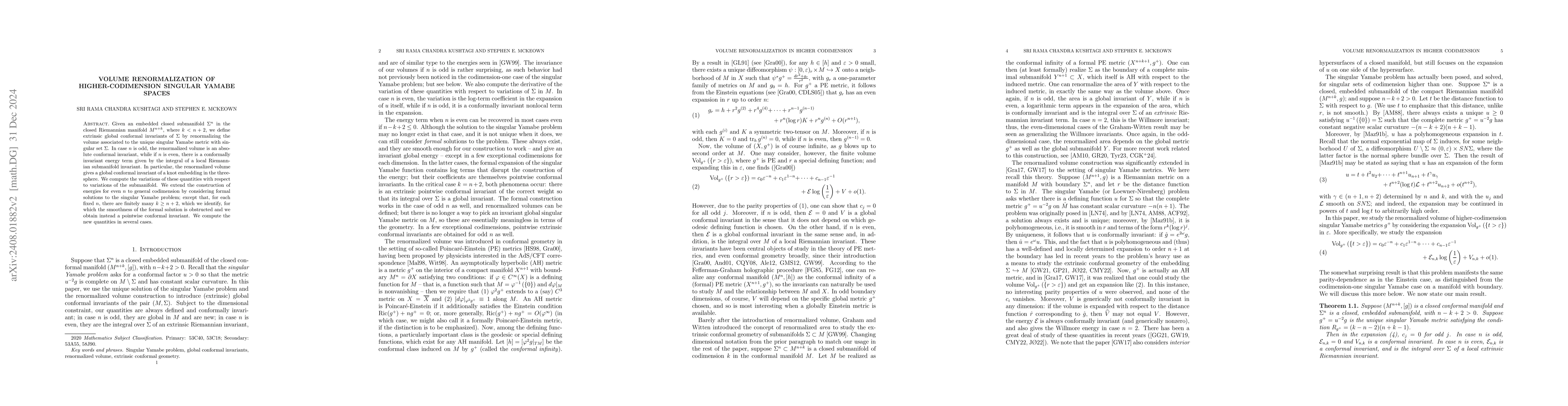 Thumbnail for Volume renormalization of higher-codimension singular Yamabe spaces
