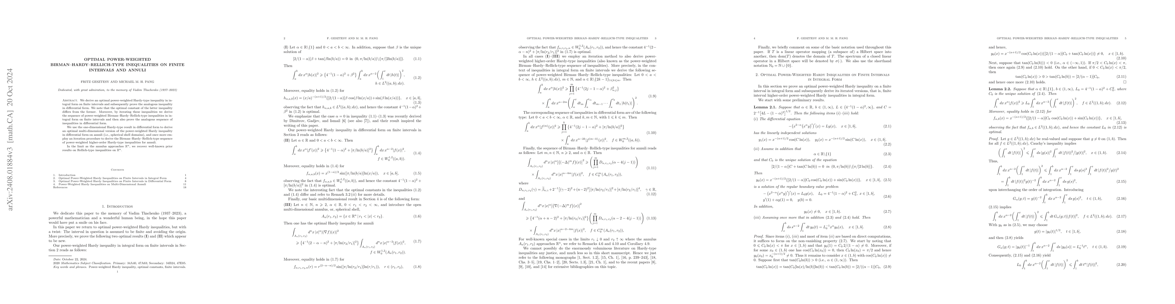 Thumbnail for Optimal Power-Weighted Birman--Hardy--Rellich-type Inequalities on
  Finite Intervals and Annuli
