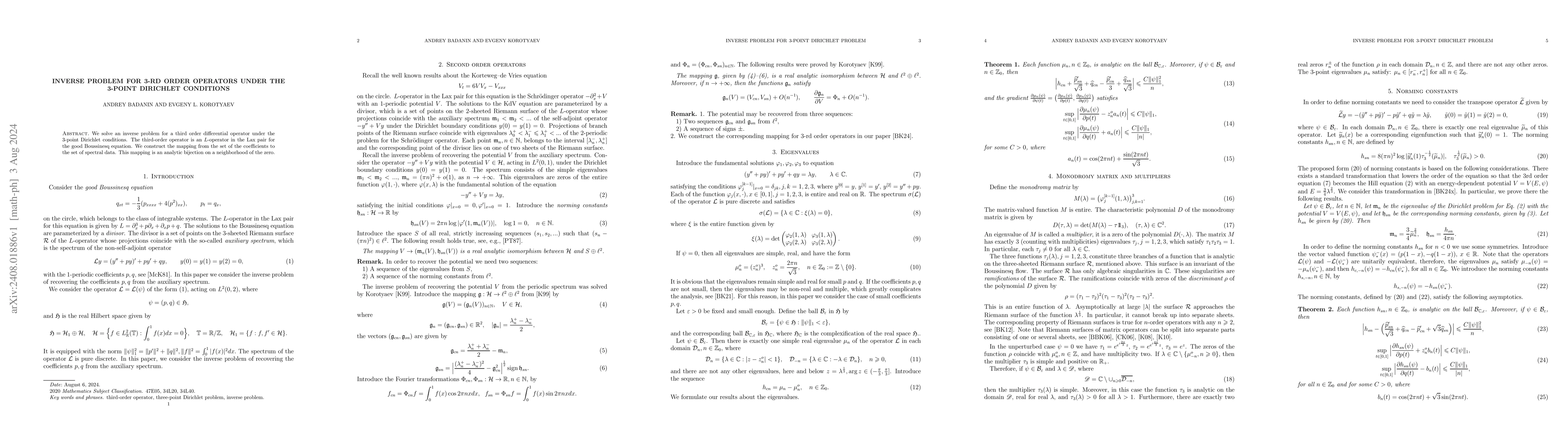 Thumbnail for Inverse problem for 3-rd order operators under the 3-point Dirichlet
  conditions