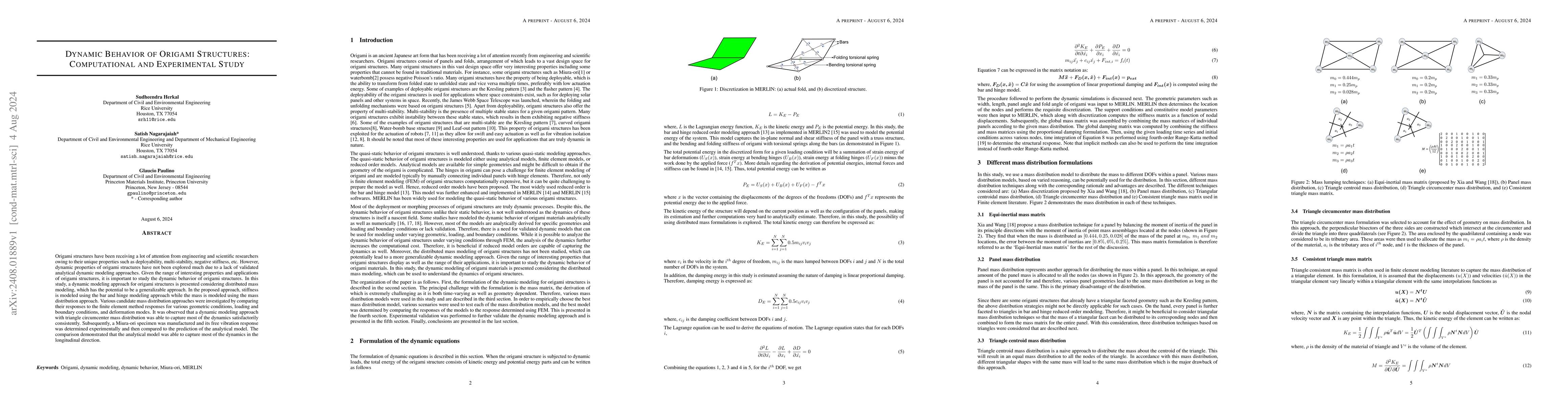 Thumbnail for Dynamic Behavior of Origami Structures: Computational and Experimental
  Study