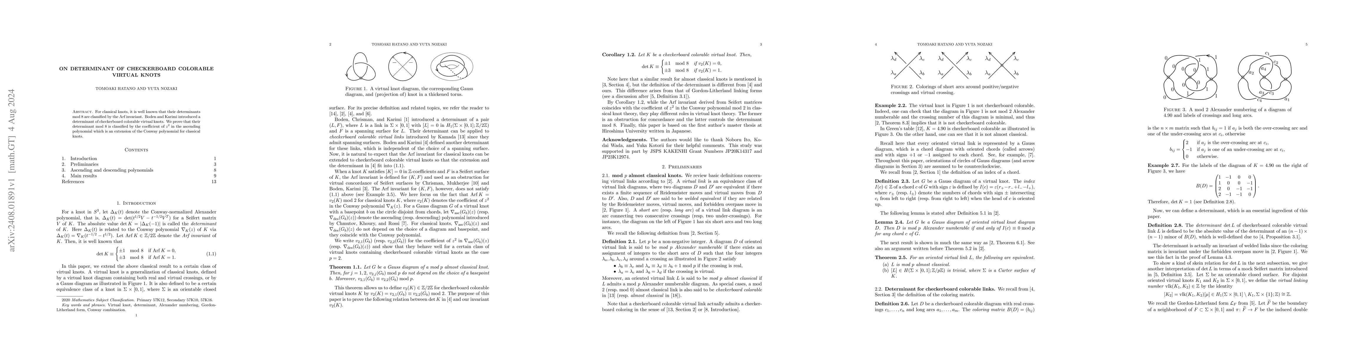 Thumbnail for On determinant of checkerboard colorable virtual knots