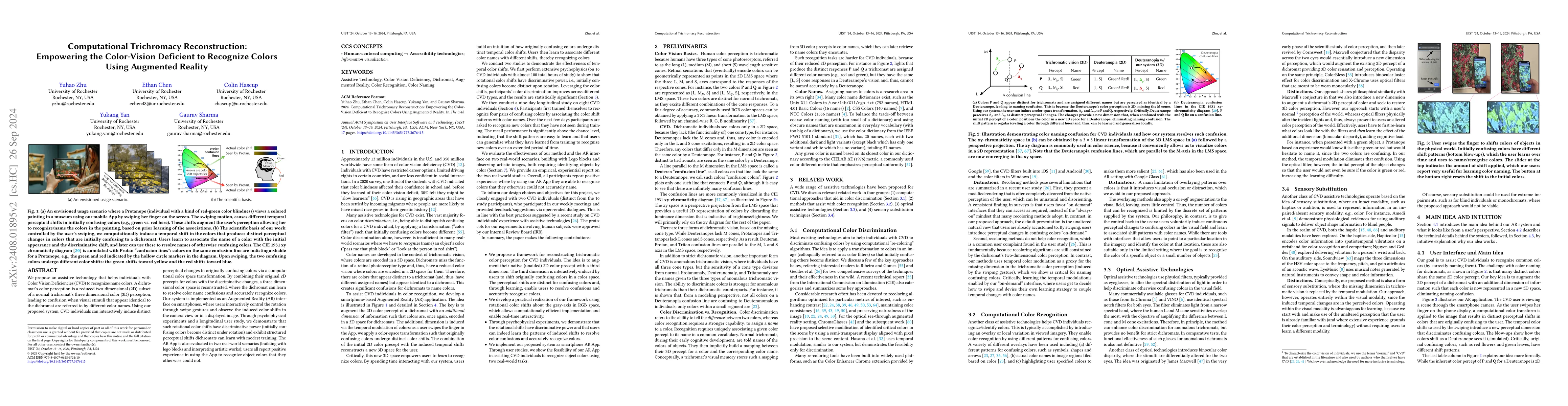 Thumbnail for Computational Trichromacy Reconstruction: Empowering the Color-Vision
  Deficient to Recognize Colors Using Augmented Reality