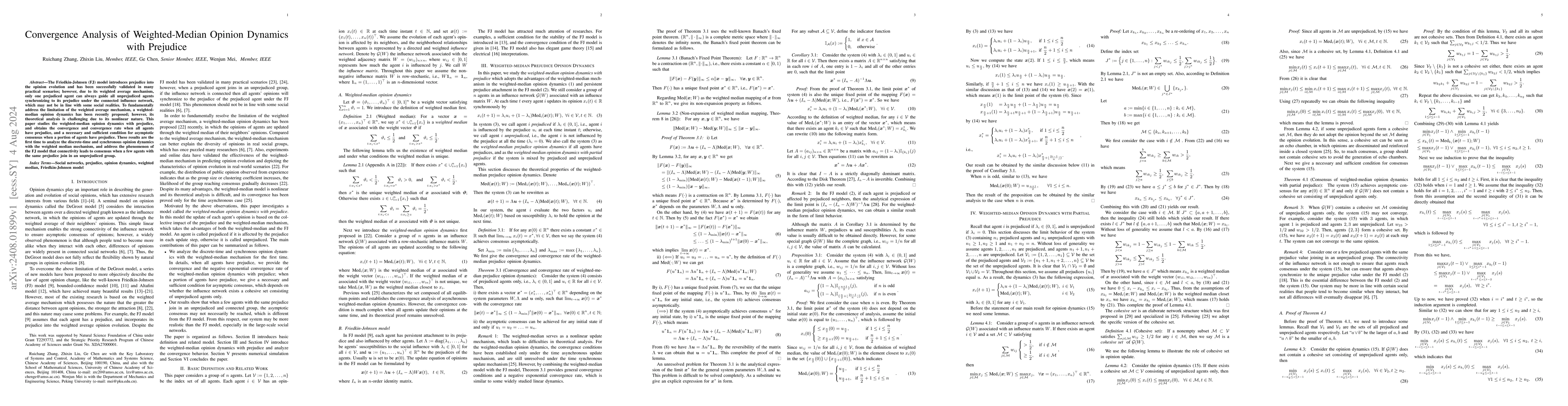 Thumbnail for Convergence Analysis of Weighted-Median Opinion Dynamics with Prejudice