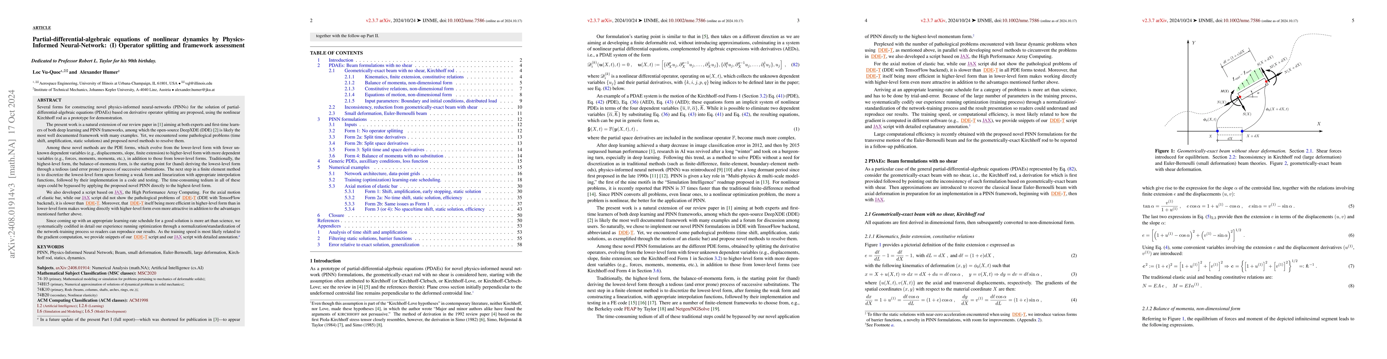 Thumbnail for Partial-differential-algebraic equations of nonlinear dynamics by
  Physics-Informed Neural-Network: (I) Operator splitting and framework
  assessment
