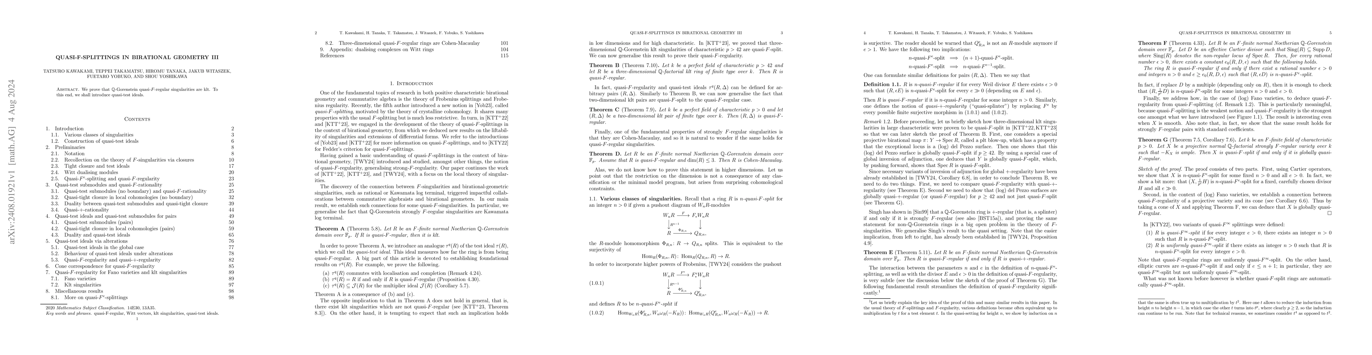 Thumbnail for Quasi-F-splittings in birational geometry III