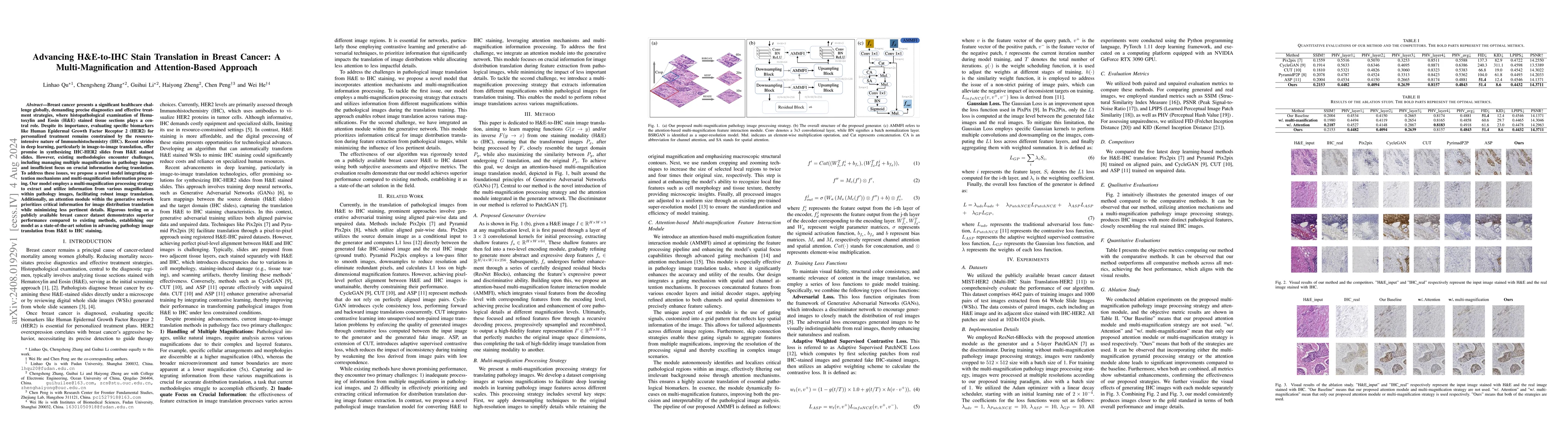 Thumbnail for Advancing H&E-to-IHC Stain Translation in Breast Cancer: A
  Multi-Magnification and Attention-Based Approach