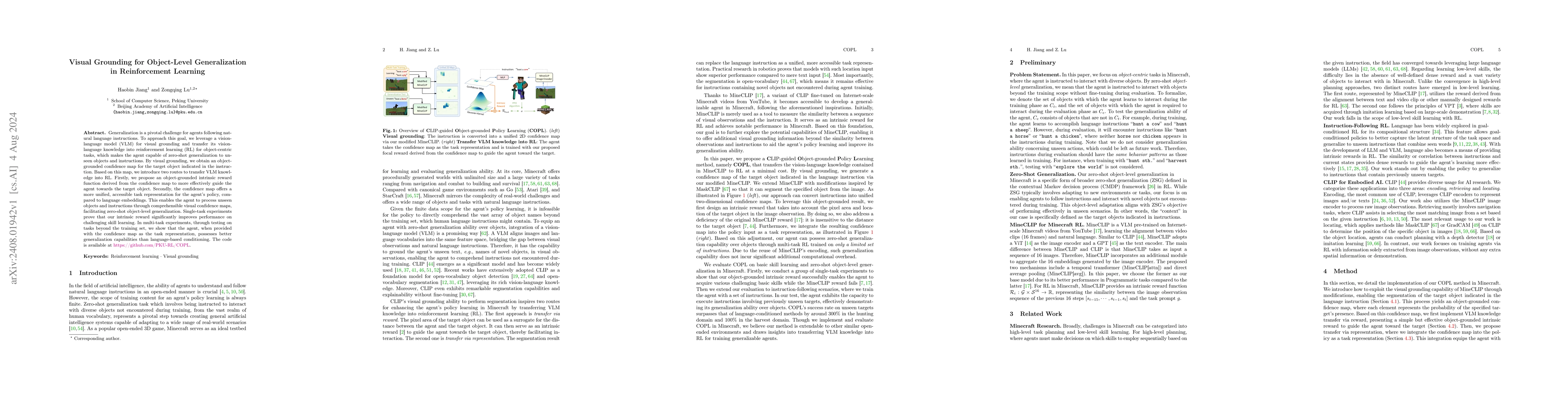 Thumbnail for Visual Grounding for Object-Level Generalization in Reinforcement
  Learning
