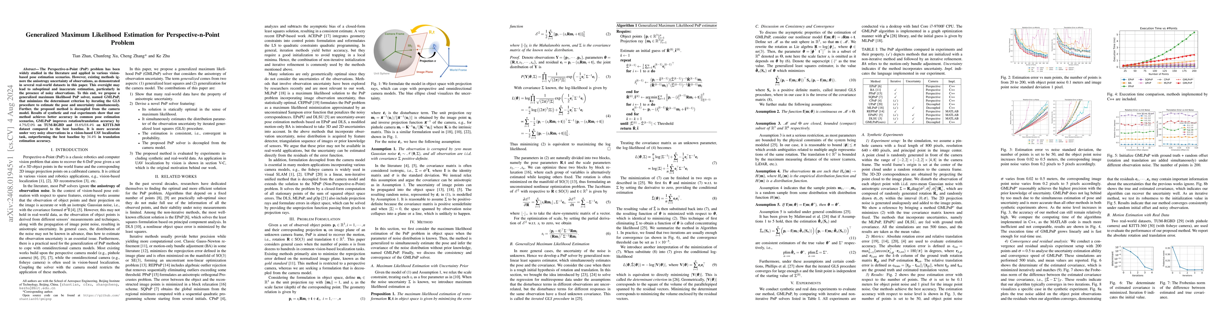 Thumbnail for Generalized Maximum Likelihood Estimation for Perspective-n-Point
  Problem