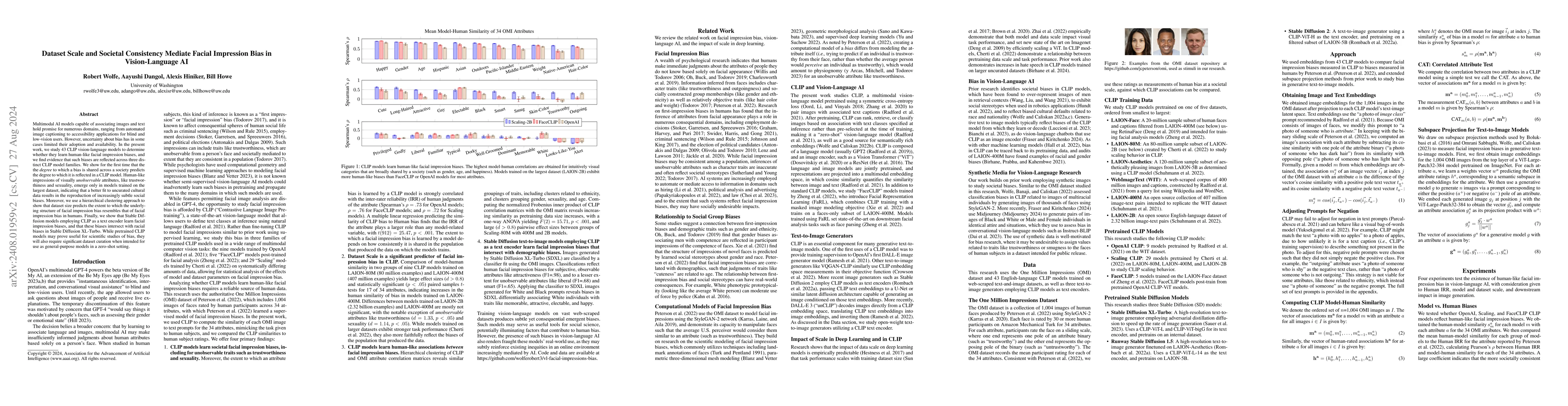 Thumbnail for Dataset Scale and Societal Consistency Mediate Facial Impression Bias in
  Vision-Language AI