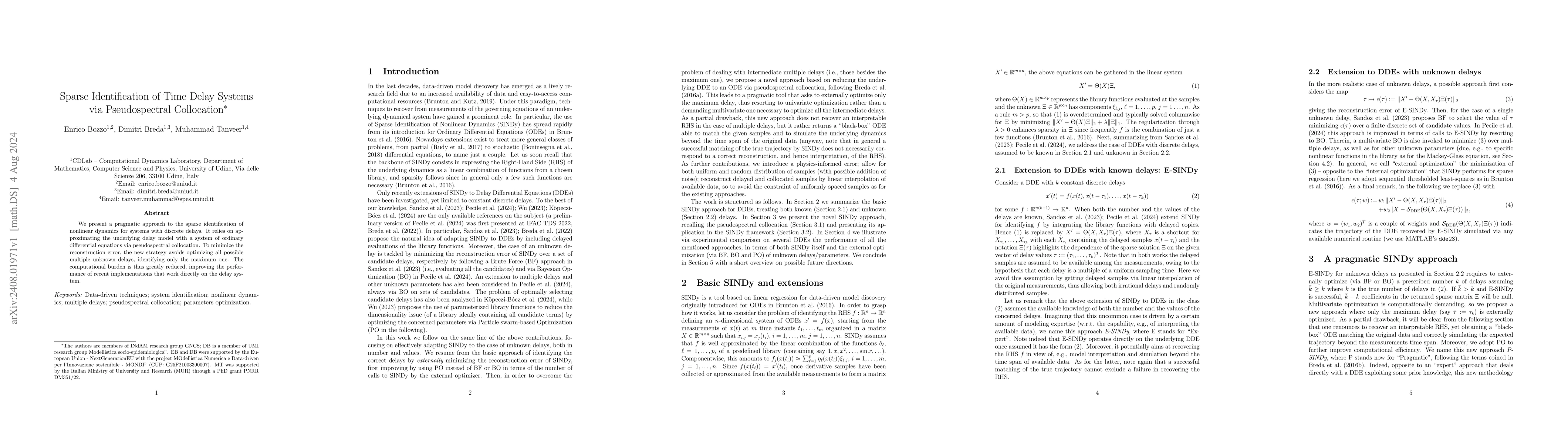 Thumbnail for Sparse identification of time delay systems via pseudospectral
  collocation