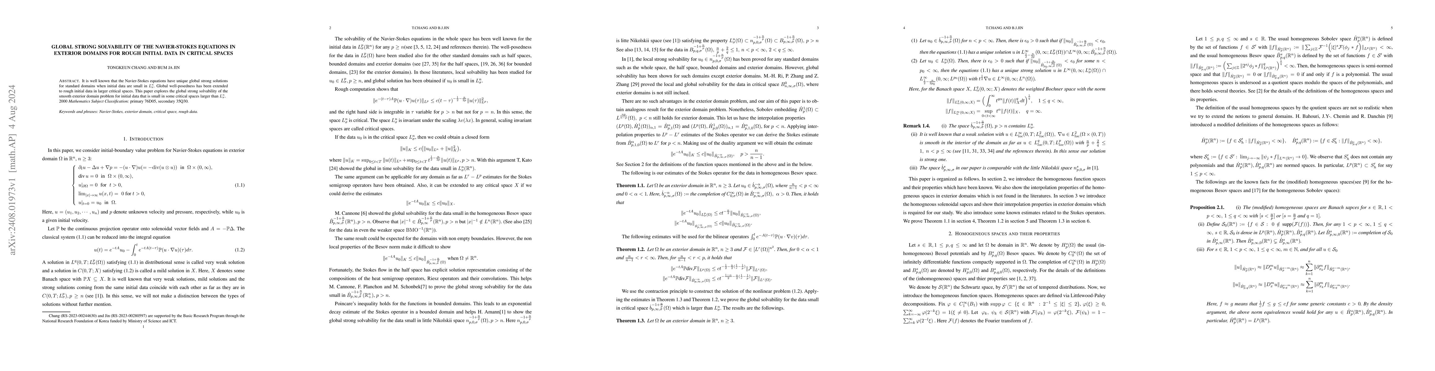 Thumbnail for Global strong solvability of the Navier-Stokes equations in exterior
  domains for rough initial data in critical spaces