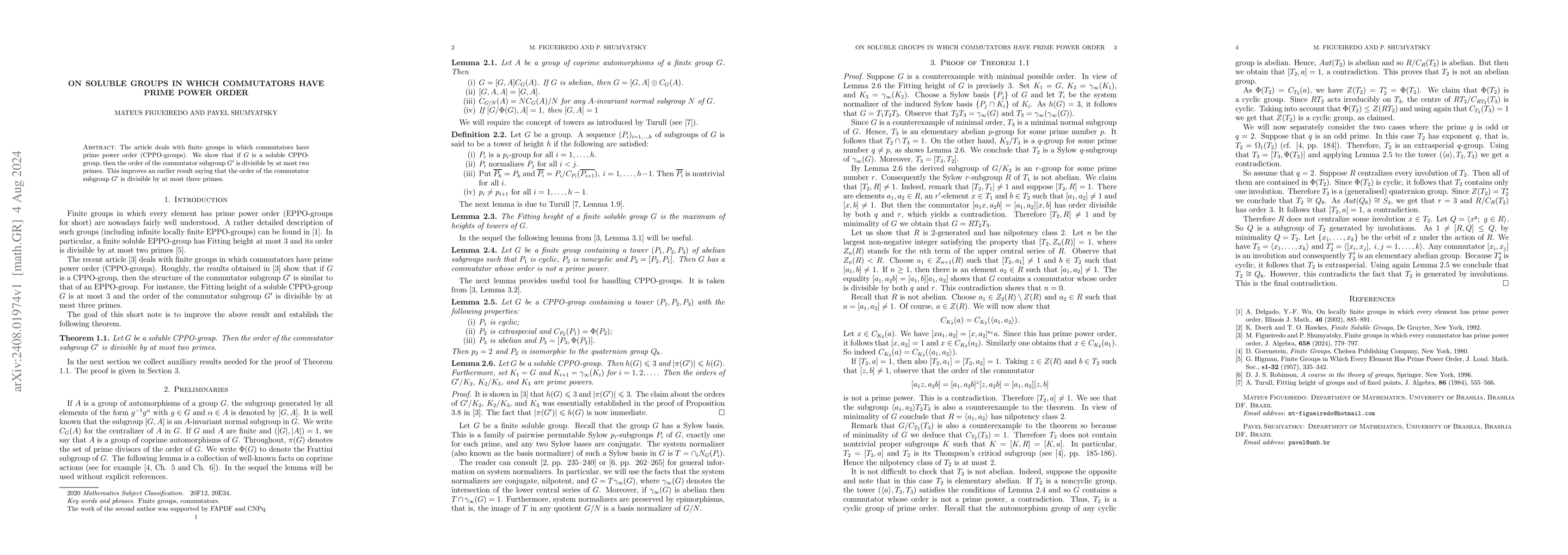 Thumbnail for On soluble groups in which commutators have prime power order