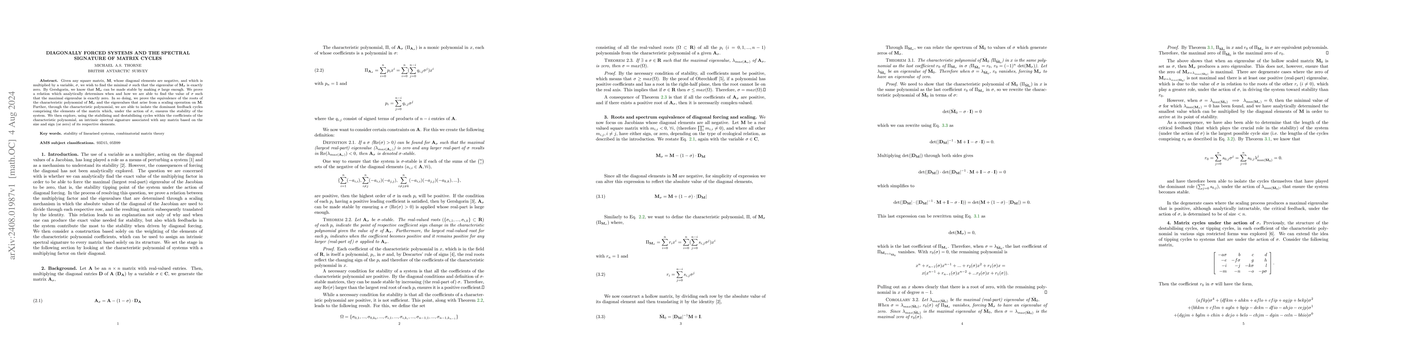 Thumbnail for Diagonally forced systems and the spectral signature of matrix cycles