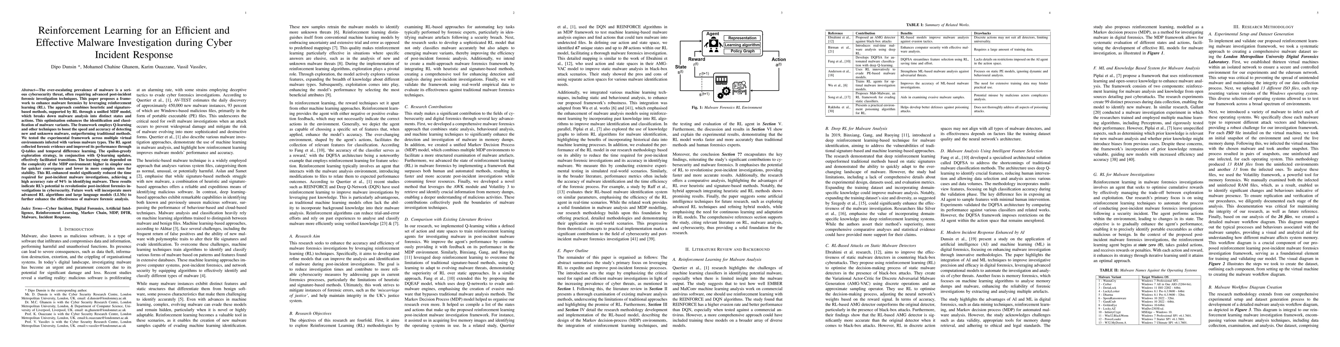 Thumbnail for Reinforcement Learning for an Efficient and Effective Malware
  Investigation during Cyber Incident Response