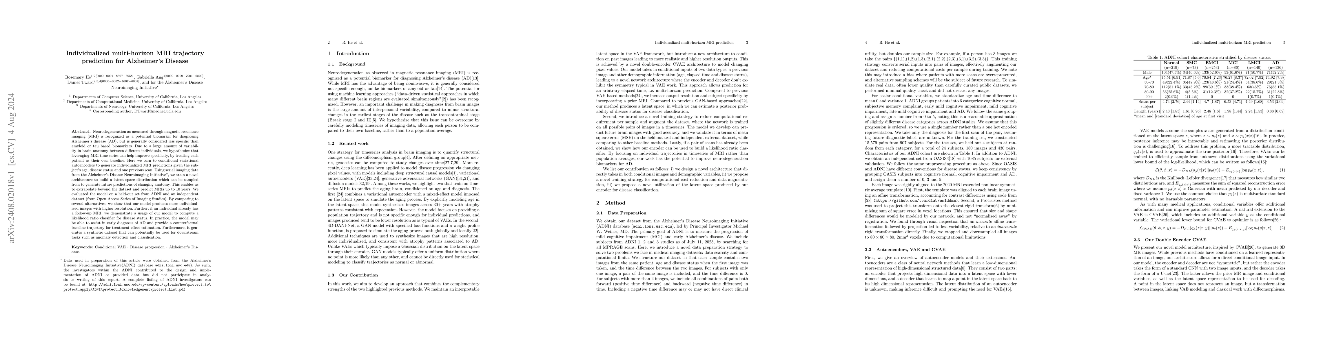 Thumbnail for Individualized multi-horizon MRI trajectory prediction for Alzheimer's
  Disease